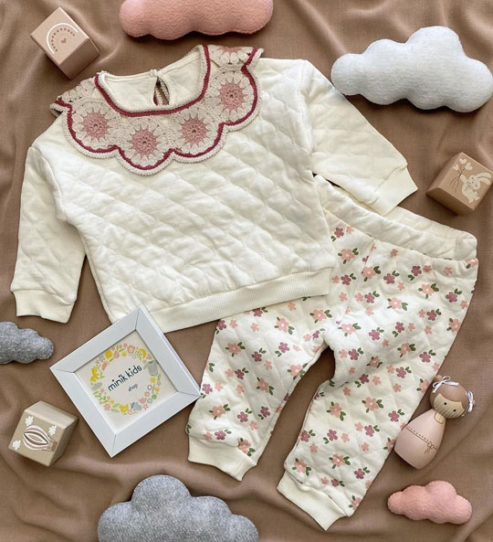 ست بلوز و شلوار یقه بافت